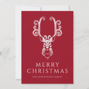 Festive Red Deer Merry Christmas Holiday Card