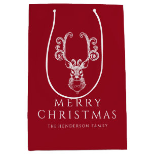 Festive Red Deer Merry Christmas  Medium Gift Bag