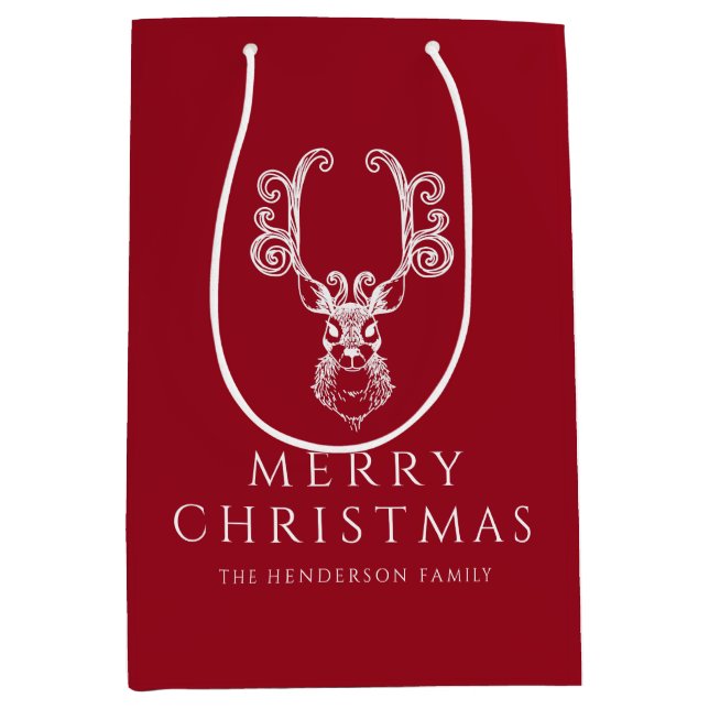 Festive Red Deer Merry Christmas  Medium Gift Bag (Front)