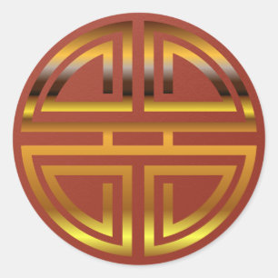 Festive Red Faux Gold Longevity Motif Party Favour Classic Round Sticker