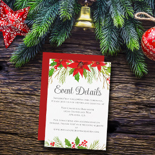 Festive Red Floral Christmas Wedding Event Details Enclosure Card