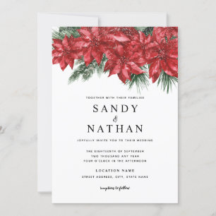Festive Red Floral Christmas Wedding Invitation