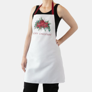 Festive Red Floral Poinsettia Christmas  Apron