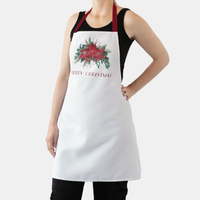 Festive Red Floral Poinsettia Christmas  Apron (Insitu)