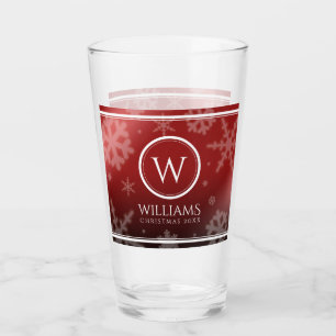 Festive Red Foil Snowflakes Monogram Name Glass