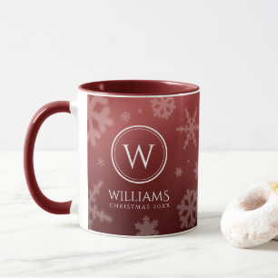 Festive Red Foil Snowflakes Monogram Name Mug