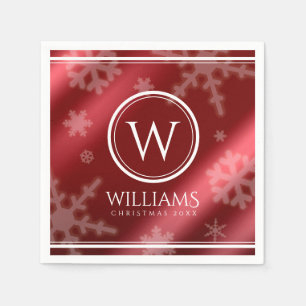 Festive Red Foil Snowflakes Monogram Name Napkin