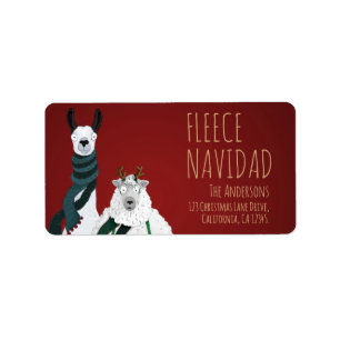 Festive Red Funny Llama & Sheep ‘Fleece Navidad’  Label
