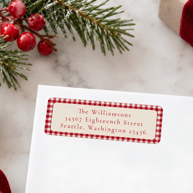 Festive Red Gingham Plaid Custom Return Address (Creator Uploaded)