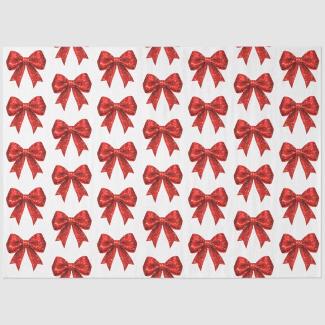 Festive Red Glitter Coquette Bow Christmas  Tissue Paper (Front)