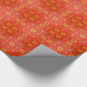 Festive Red Gold Chinese Auspicious Pattern Wrapping Paper