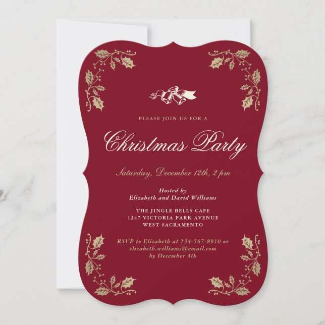 Festive Red Gold Christmas Holiday Party Invitation (Front)