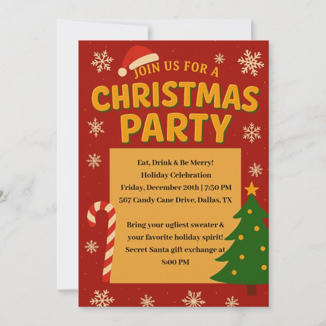 Festive Red & Gold Christmas Party Invitation – Ho (Front)