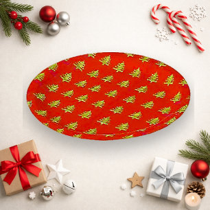 Festive Red Gold Christmas Tree Pattern Paper Plate
