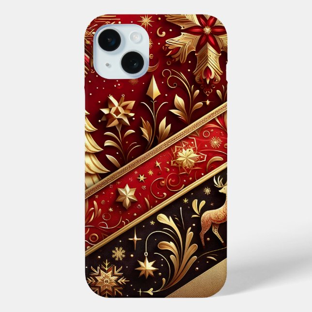 FESTIVE RED & GOLD CHRISTMAS TREES HOLLY Case-Mate iPhone CASE (Back)