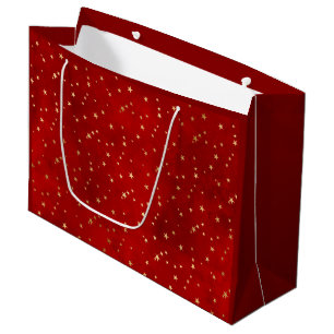 Festive Red & Gold Foil Winter Christmas Stars Large Gift Bag