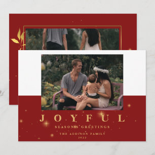 Festive Red & Gold Joyful Two Picture Christmas Holiday Card