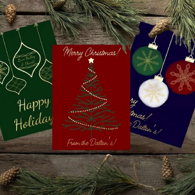Festive Red & Gold Modern Green Christmas Tree  Foil Holiday Card (Creator Uploaded)