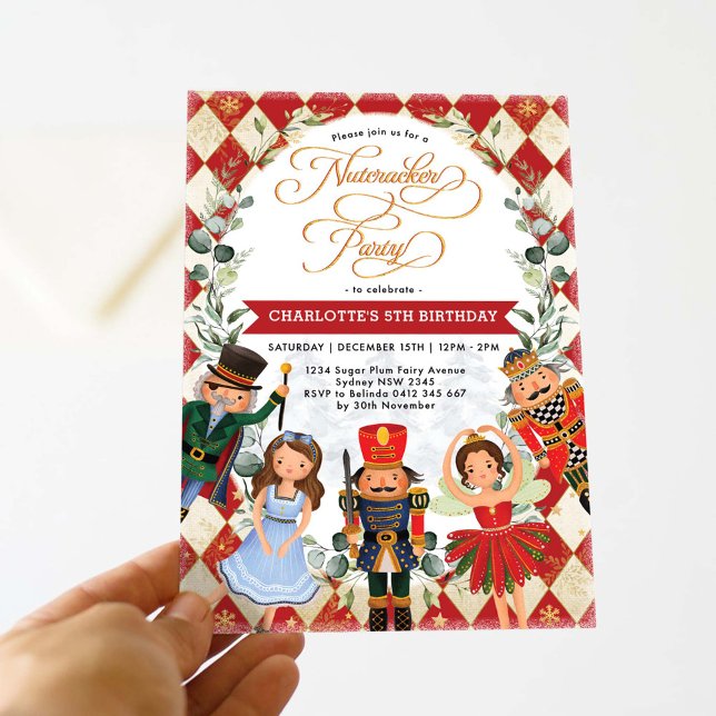 Festive Red Gold Nutcracker Party Birthday Invitation (Creator Uploaded)