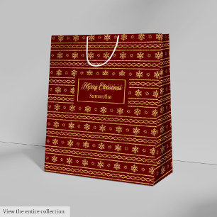 Festive Red Gold Personalised Holiday Gift Bag