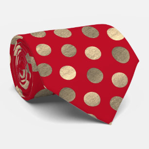 Festive Red Gold Polka Dots Christmas Personalised Tie