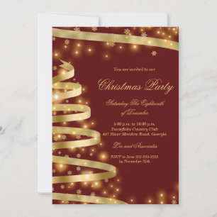 Festive Red Gold Tree Christmas Party Invitation 
