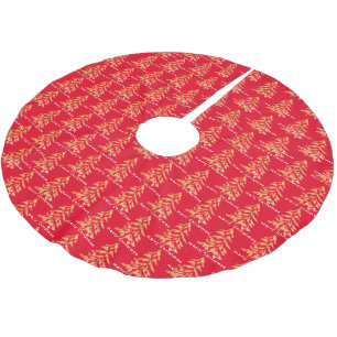 Festive Red & Gold Trees Merry Christmas Brushed Polyester Tree Skirt