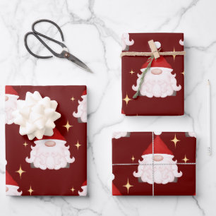 Festive Red Gonk Christmas Gnomes Nordic Wrapping Paper Sheet