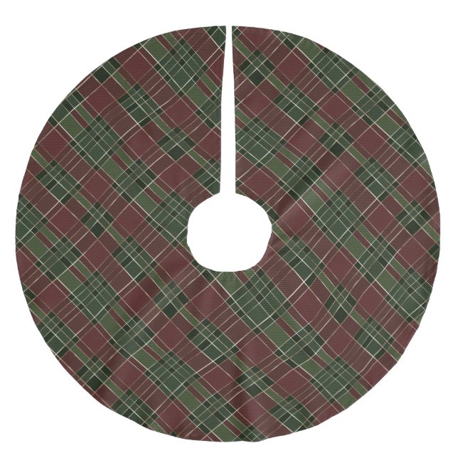 Festive Red, Green and Gold Cosy Christmas Plaid Brushed Polyester Tree Skirt (Front)