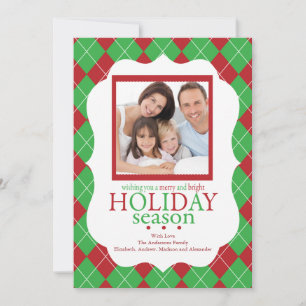 Festive Red & Green Argyle Holiday Photo Card