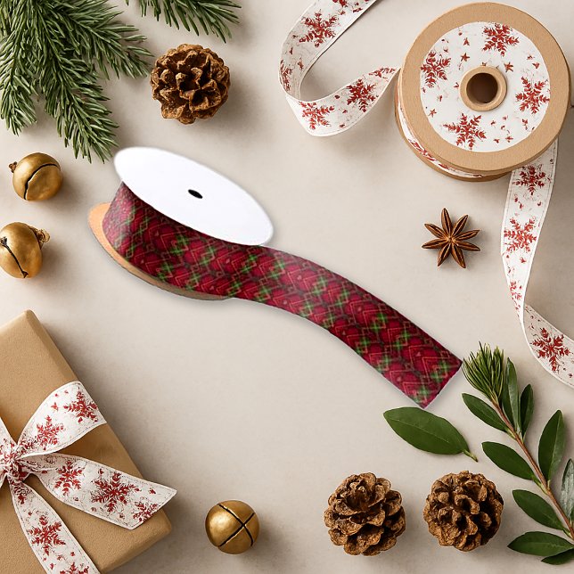 Festive Red Green Argyle Plaid Pattern Holiday  Satin Ribbon (Creator Uploaded)