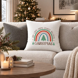 Festive Red Green Boho Christmas Decorative Pillow