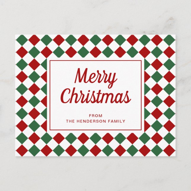 Festive Red Green Check Merry Christmas  Postcard (Front)