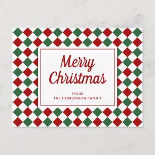 Festive Red Green Checked Merry Christmas Holiday Postcard