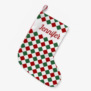 Festive Red Green Checked Merry Christmas  Small Christmas Stocking