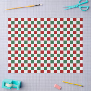 Festive Red Green Checked Pattern Tissue Paper