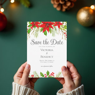 Festive Red Green Christmas Botanical Save The Date