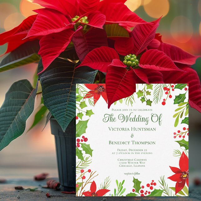 Festive Red Green Christmas Botanical Wedding Invitation (Creator Uploaded)