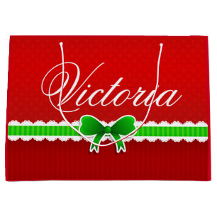 Festive Red Green Christmas Design Custom Name Large Gift Bag