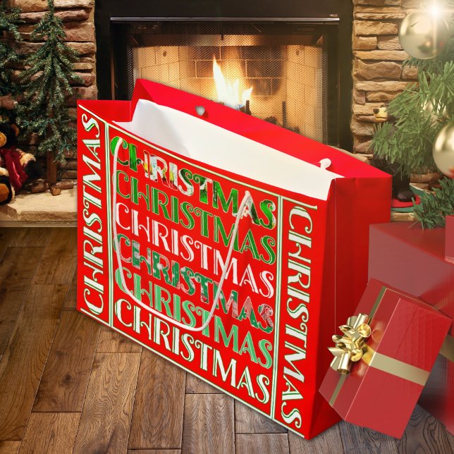 Festive Red Green Christmas Large Gift Bag (Creator Uploaded)