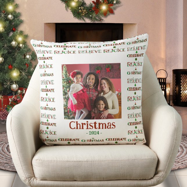 Festive Red Green Christmas Typography 1 Photo Cushion (Creator Uploaded)