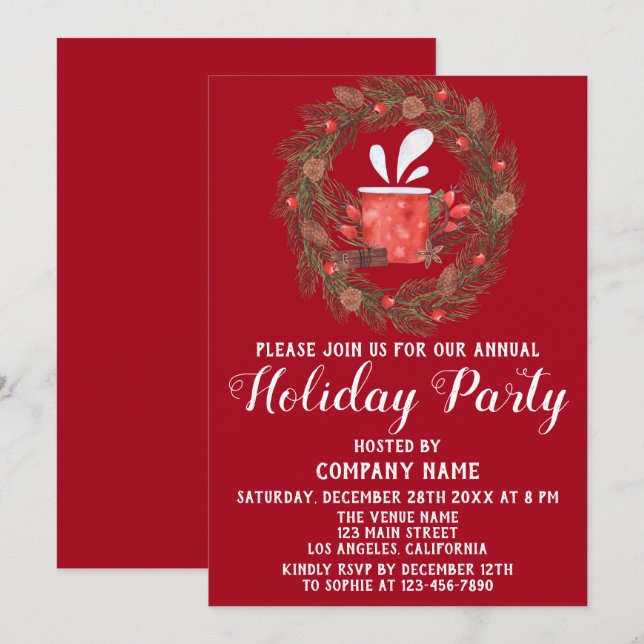 Festive Red Green Company Christmas Holiday Party Invitation (Front/Back)