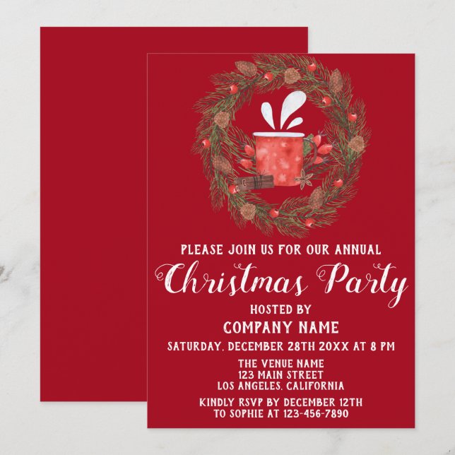 Festive Red Green Company Holiday Christmas Party Invitation (Front/Back)