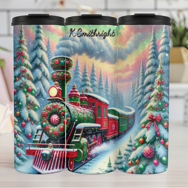 Festive Red Green Forest Train Thermal Tumbler (Creator Uploaded)
