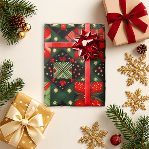 Festive Red Green Gift Quilt Wrapping Paper