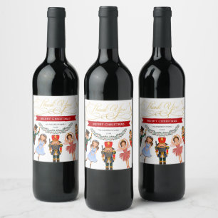 Festive Red Green Gold Nutcracker Holiday Party Wine Label