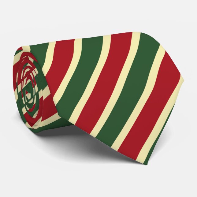 festive red green gold stripe pattern Christmas Tie (Rolled)