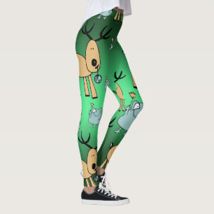 Festive Red Green Holidays Christmas Animals Leggings