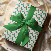 Festive Red Green Holly Leaves Berries Holiday 