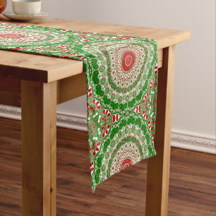 Festive Red & Green Mandala with Holiday Symmetry Medium Table Runner